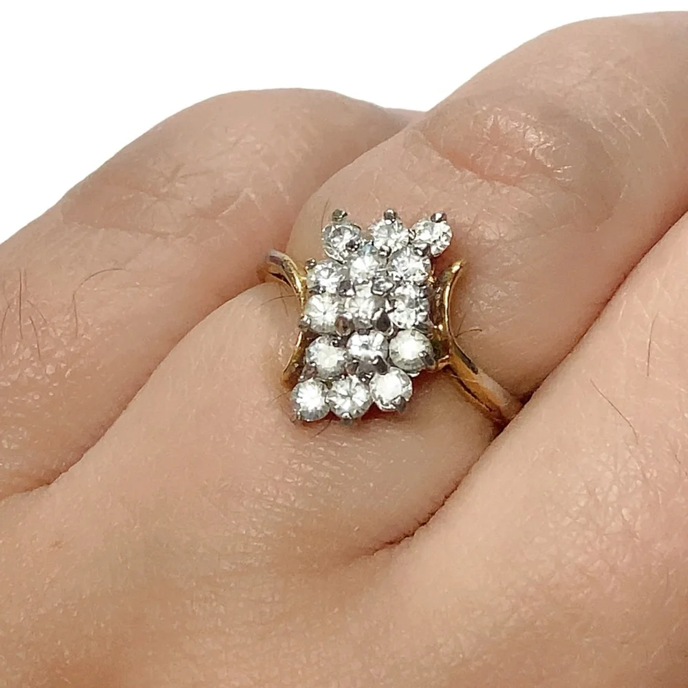 Gold Tone Waterfall‎ Rhinestone Ring Sz 6.5